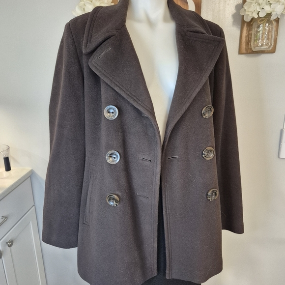 Calvin Klein Wool & Cashmere Blend Button Front Pea Coat - Picture 6 of 11